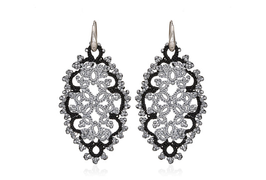 Diana bi-tone lace earrings, black silver dark drey