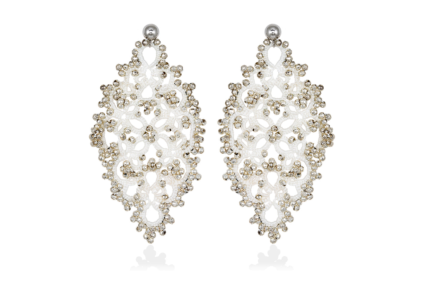 Diana lace earrings, white silver