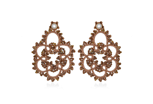 Flower lace earrings, rose gold bronze