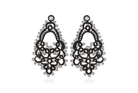 Godiva lace earrings, black silver