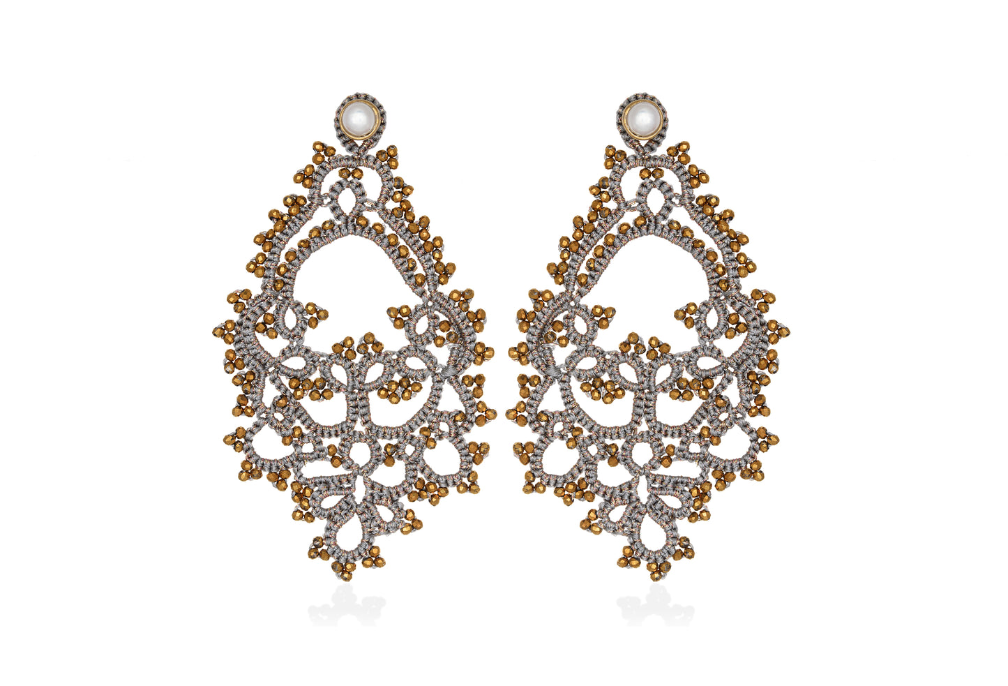 Godiva lace earrings, grey gold