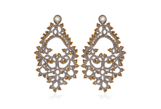 Godiva lace earrings, grey gold