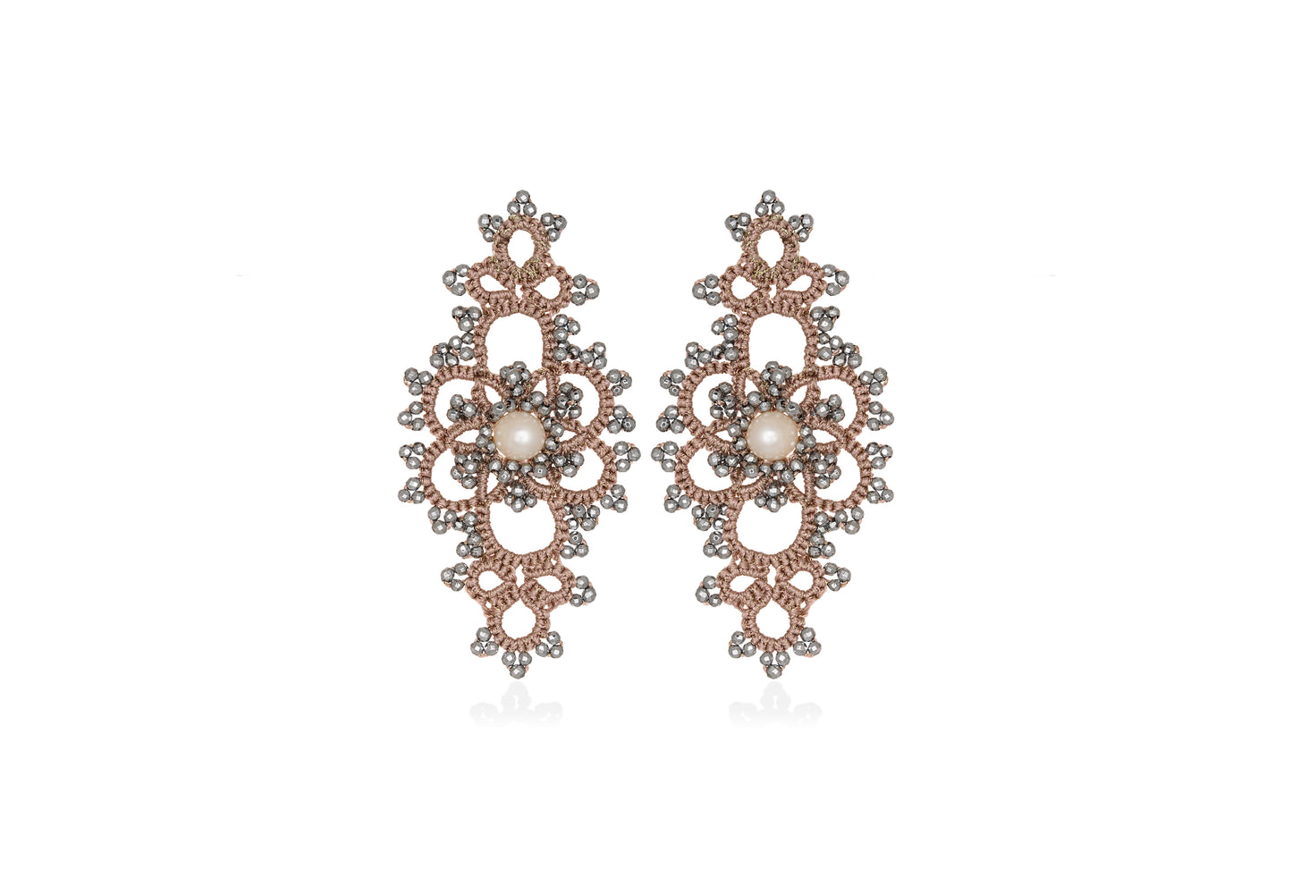 Grace lace earrings, nude silver