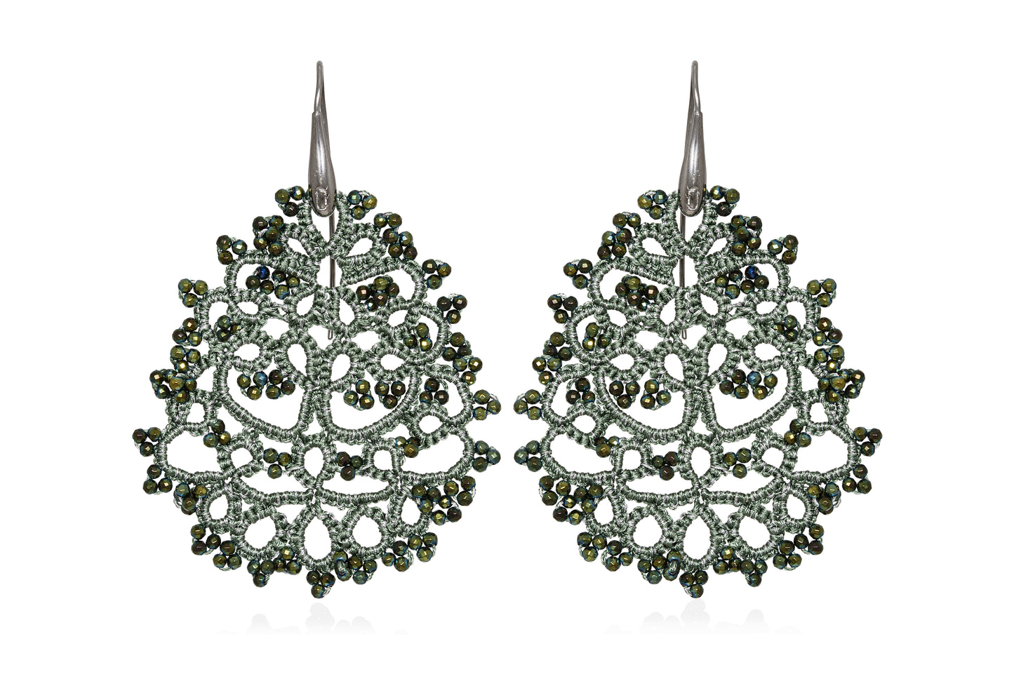 Gaia lace earrings, olive dark grey
