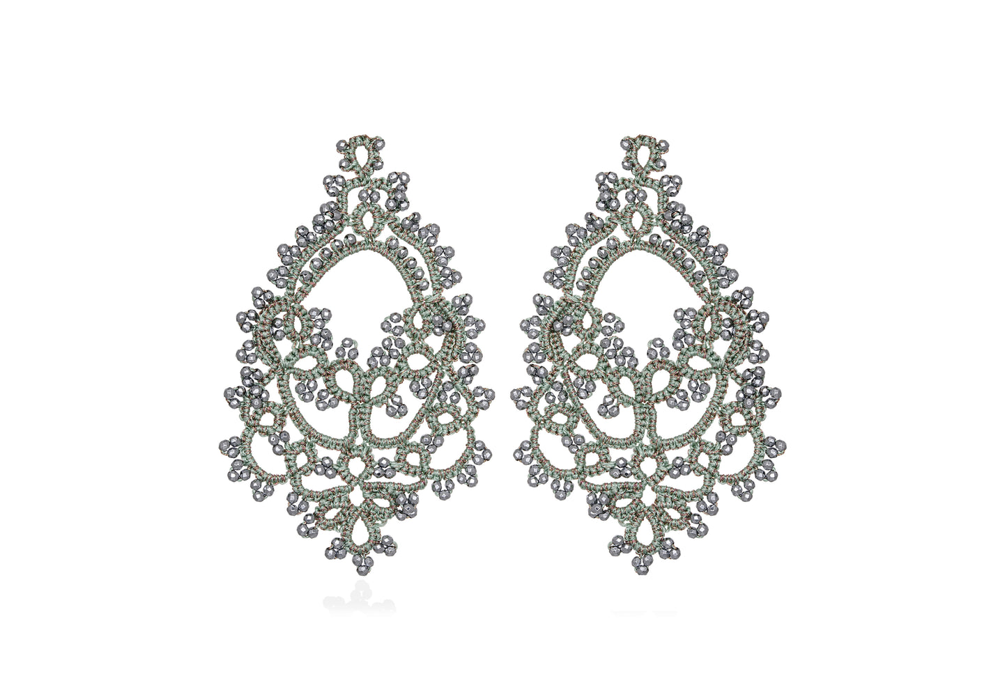 Godiva lace earrings, mint silver
