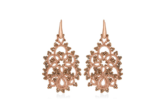 Melina lace earrings, rose gold bronze