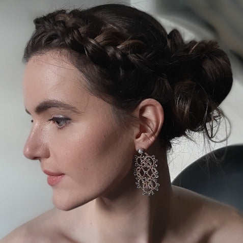 Art Deco mix lace earrings, bronze silver