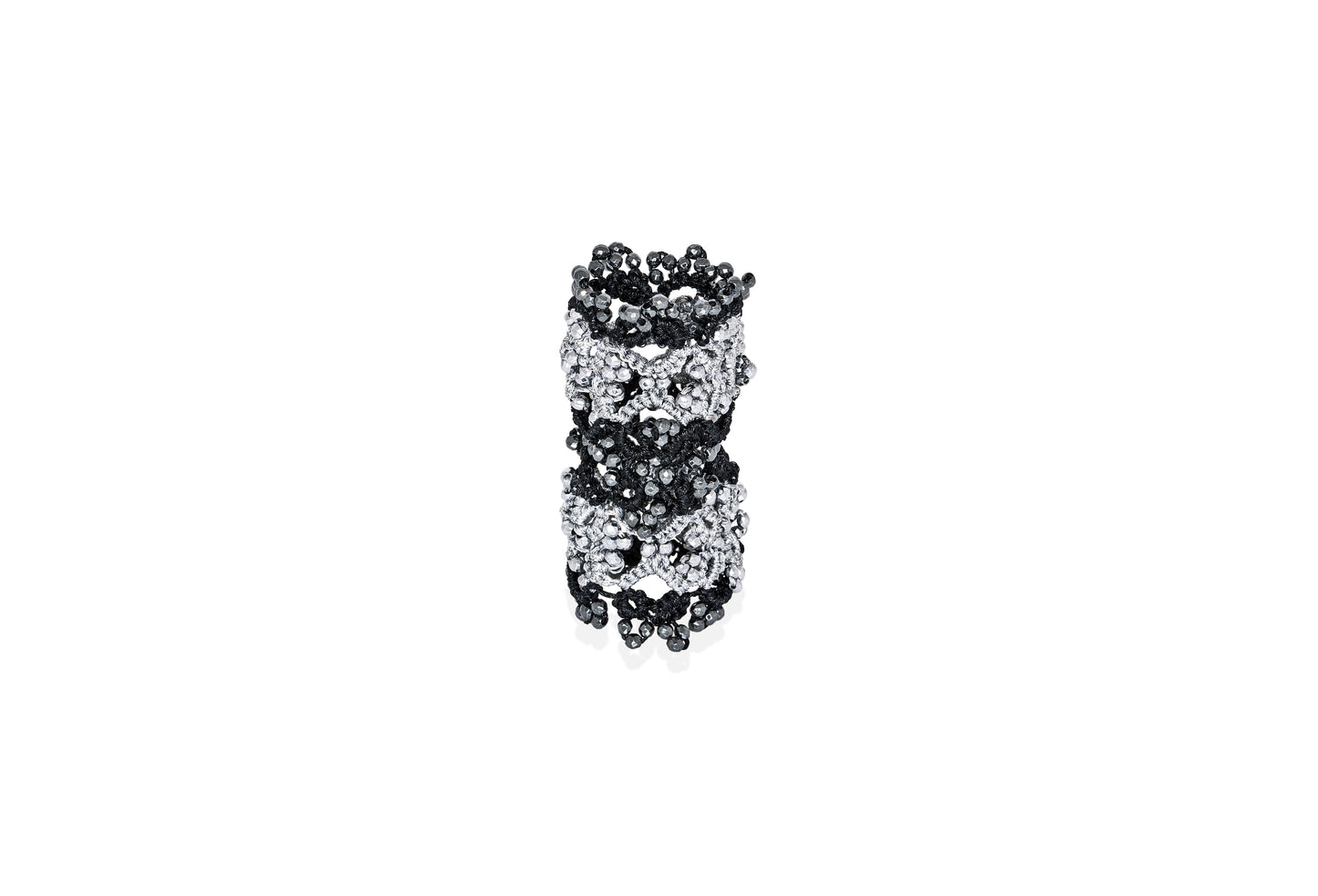 Art Deco bi-tone large lace ring, silver black dark grey