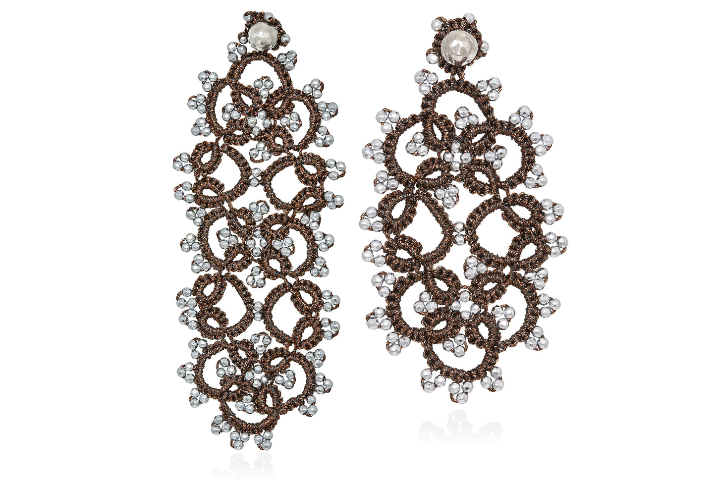 Art Deco mix lace earrings, bronze silver
