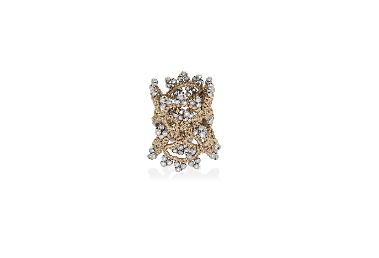 Art Deco lace ring, sand silver