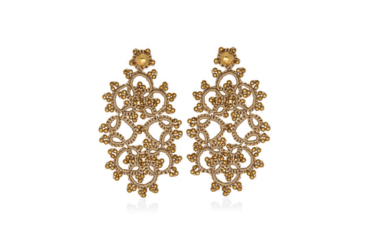 Art Deco small lace earrings, gold