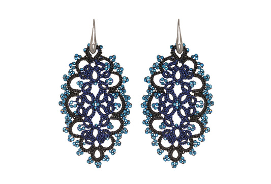 Diana bi-tone lace earrings, black midnight blue
