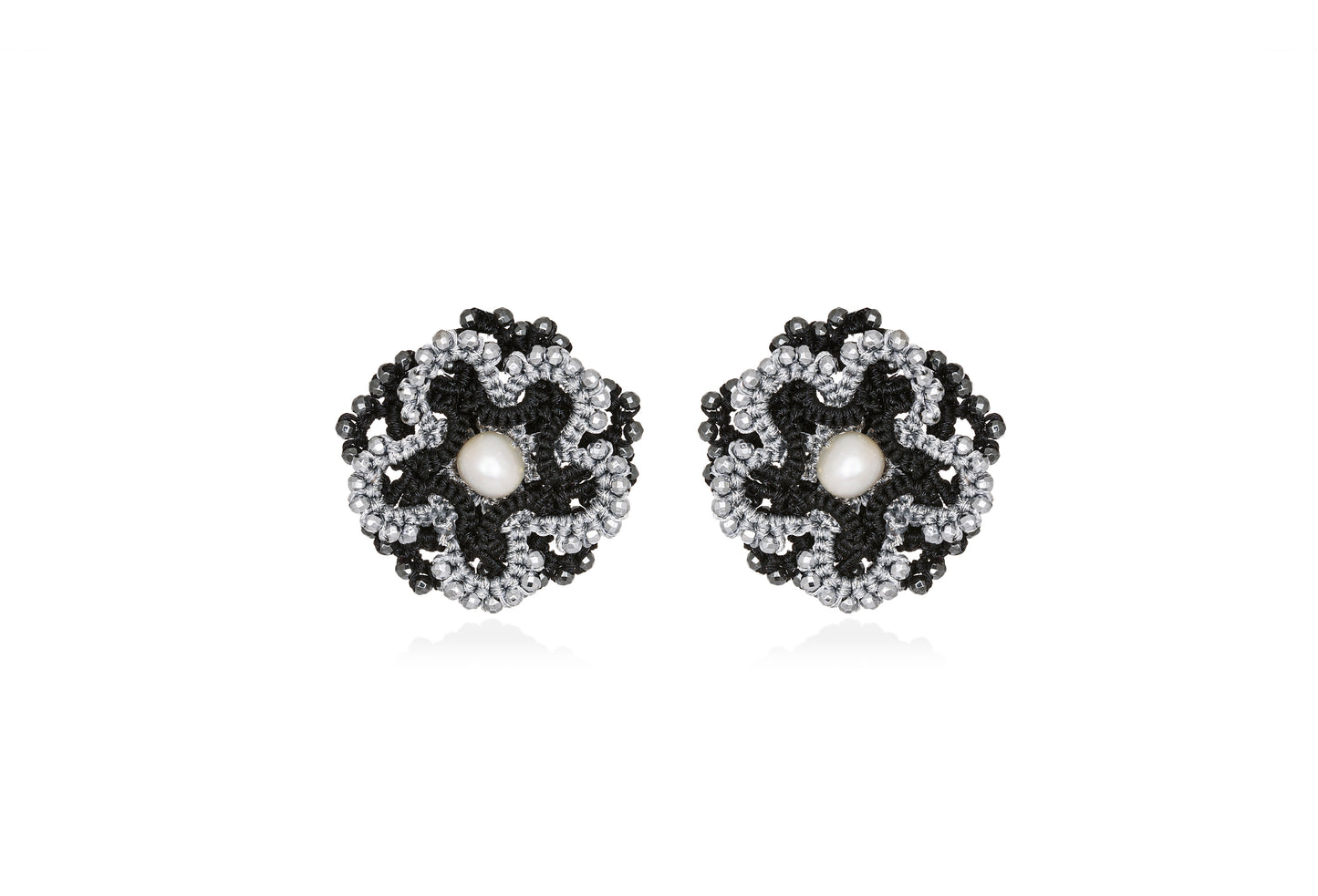 Chic bi-tone lace earrings, black grey silver
